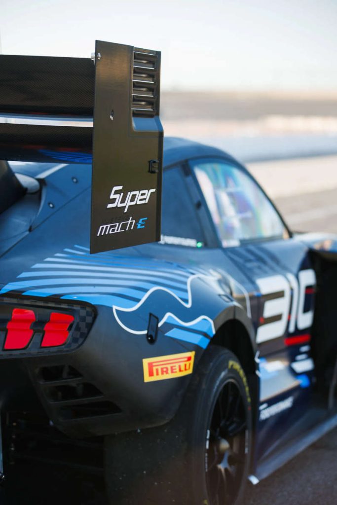 A rear external view of the Super Mustang Mach-E